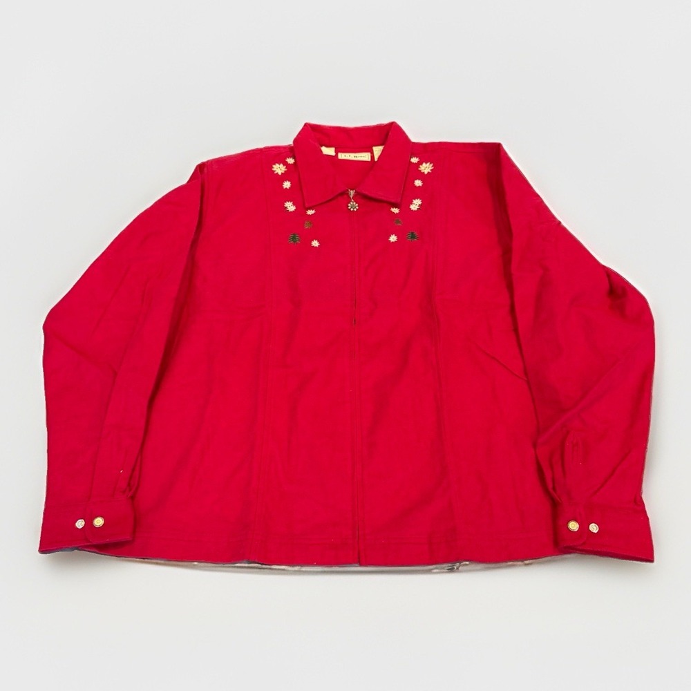 VTG LL Bean Signature Chamois Full Zip Jacket Shirt Womens Size 20 Red Christmas